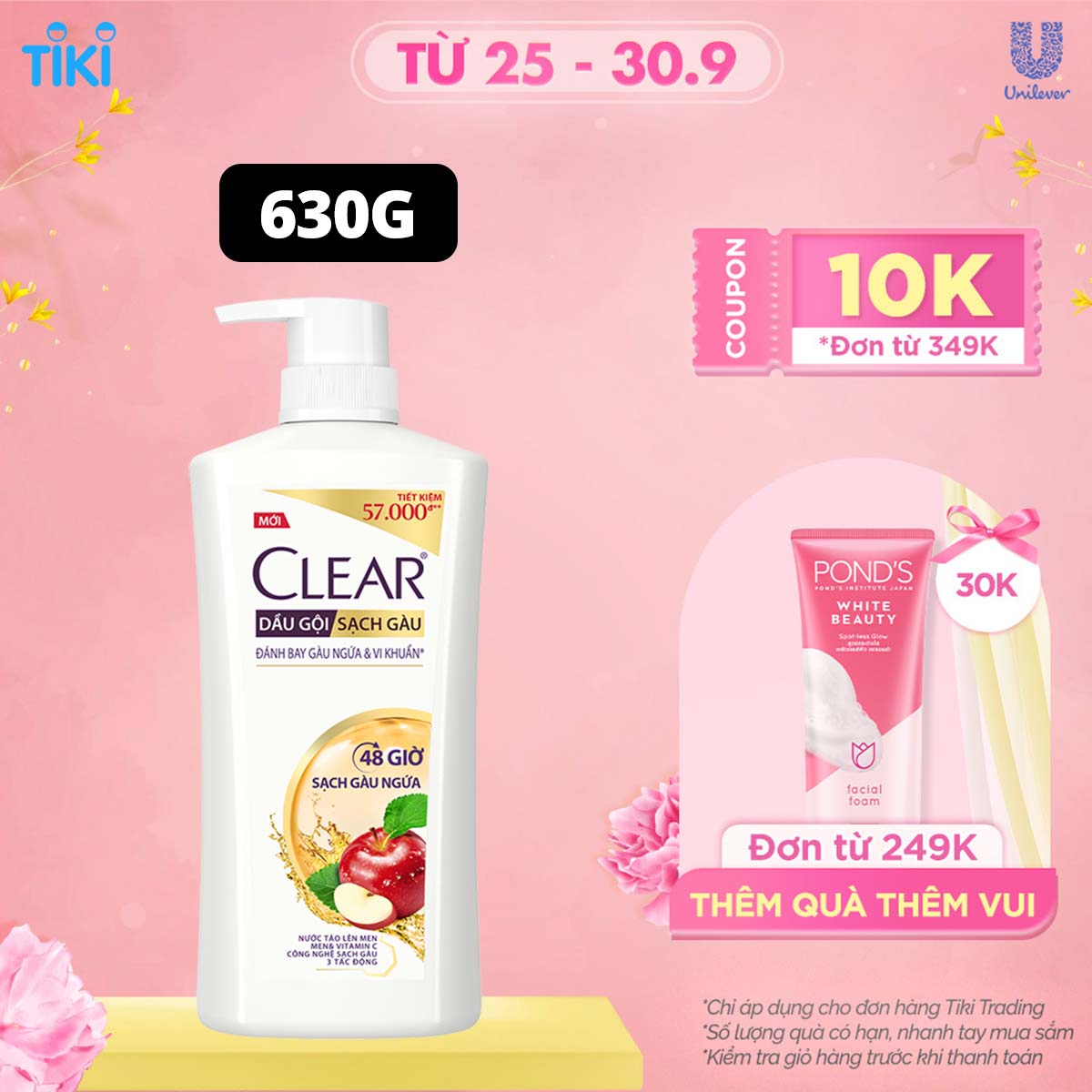 Dầu Gội Clear Thảo Dược Nuôi Dưỡng Da Đầu Từ Gốc, Sạch Gàu Và Giảm Gãy Rụng 630g - Gừng &amp; Hoa Cúc
