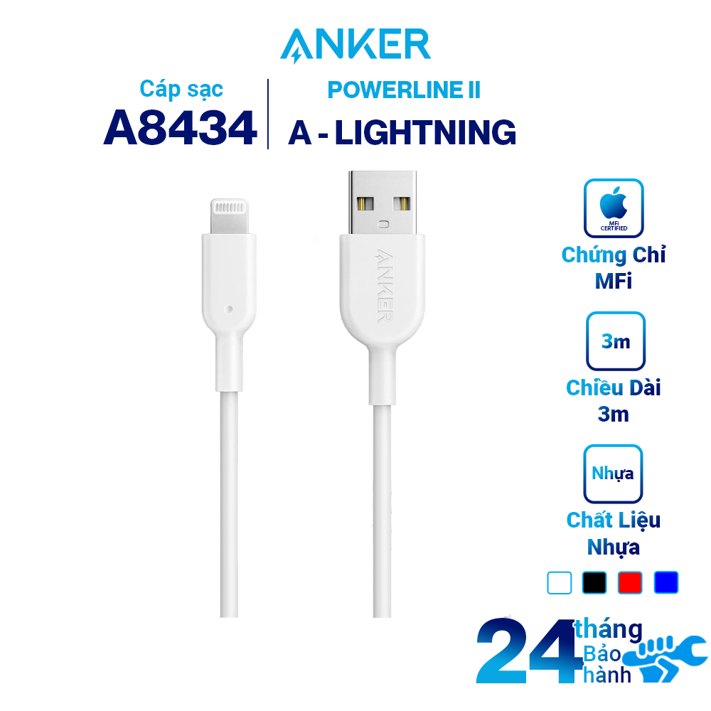 Dây Cáp Sạc Lightning Cho iPhone Anker PowerLine II 3.0m - A8434H21