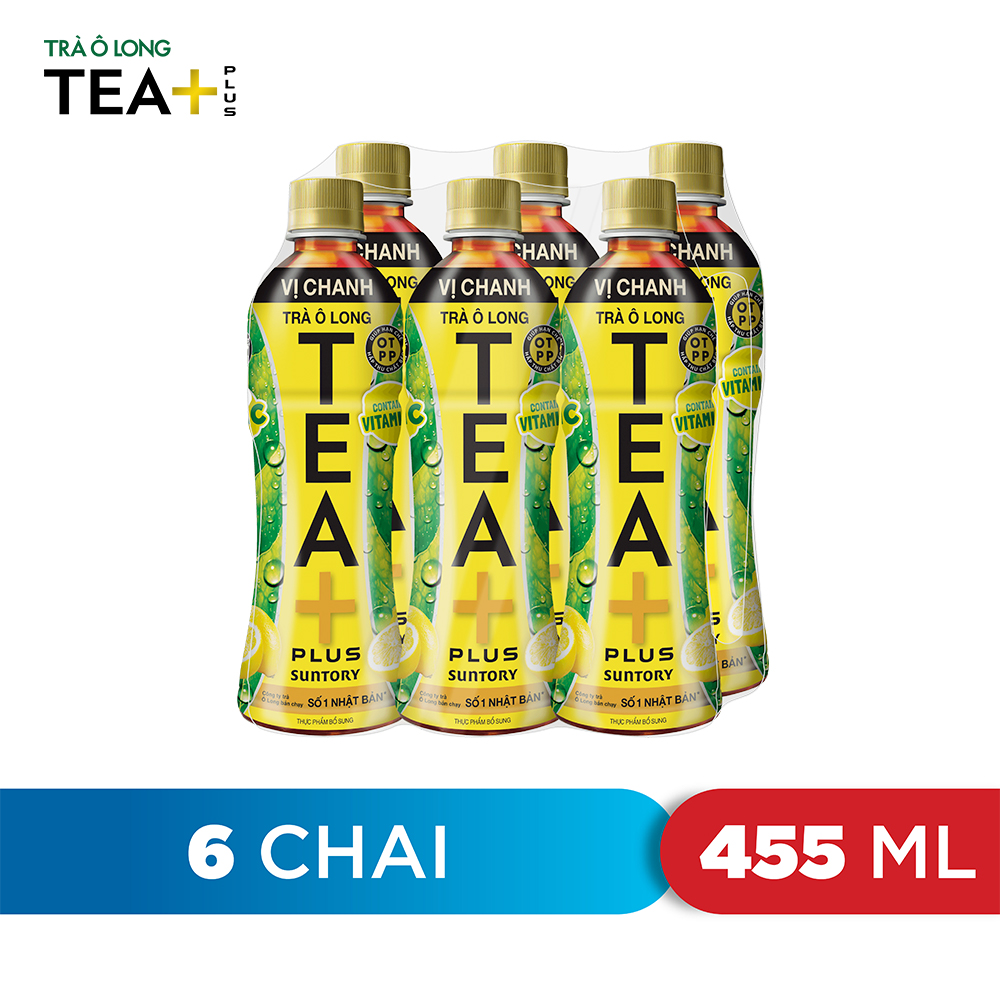 Lốc 6 Trà Ô long Vị Chanh Tea+ (455ml/Chai)