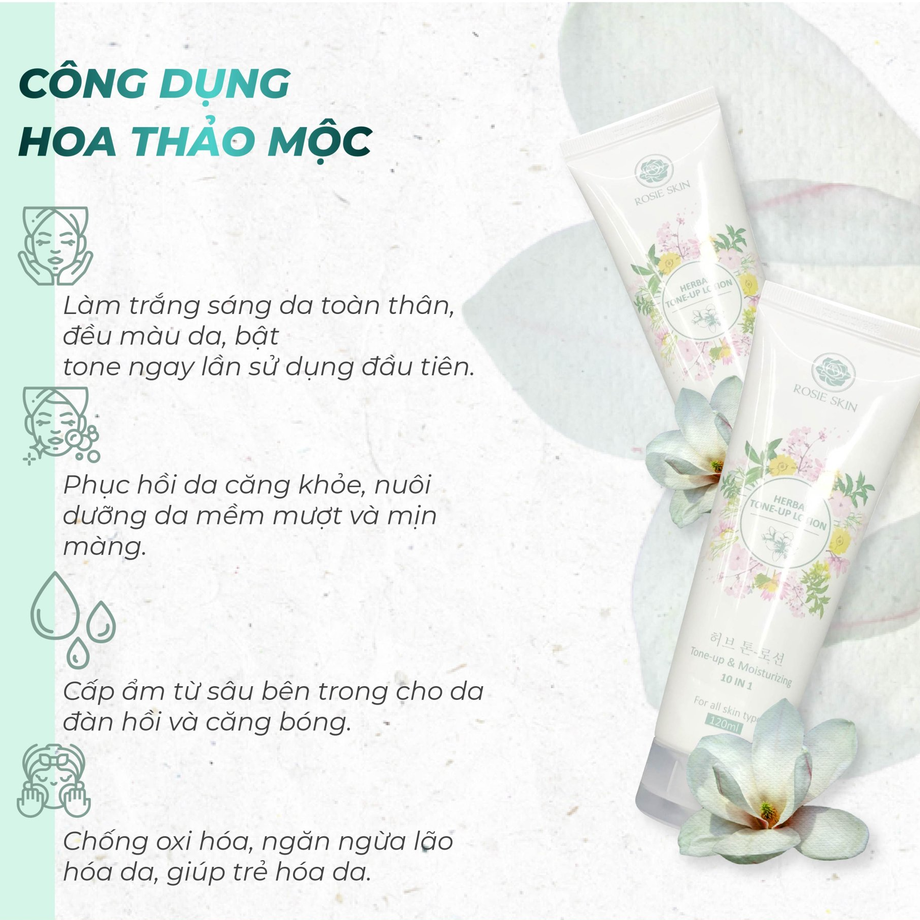 Sữa Dưỡng Trắng Da Toàn Thân Hoa Thảo Mộc- Body Lotion Cream Rosie Skin 120ml