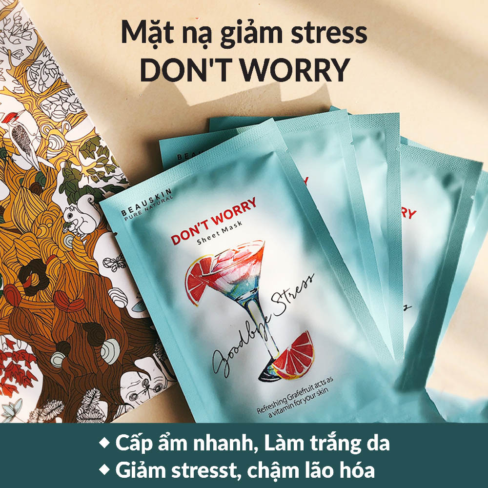 Combo cấp ẩm, giảm stress và sáng da, sạch mụn gồm mặt nạ Beauskin Don't Worry + Tẩy da chết minisize Apple Peeling Gel - Hàn Quốc Chính Hãng