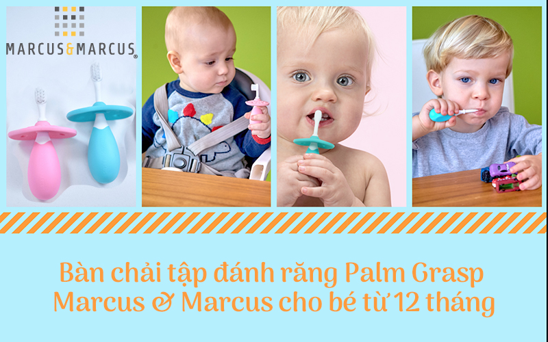 Bộ bàn chải tập đánh răng cho bé Palm Grasp Marcus &amp; Marcus, từ 12 tháng - Hồng