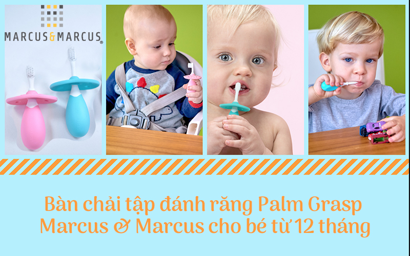 Bộ bàn chải tập đánh răng cho bé Palm Grasp Marcus &amp; Marcus, từ 12 tháng - Xanh dương