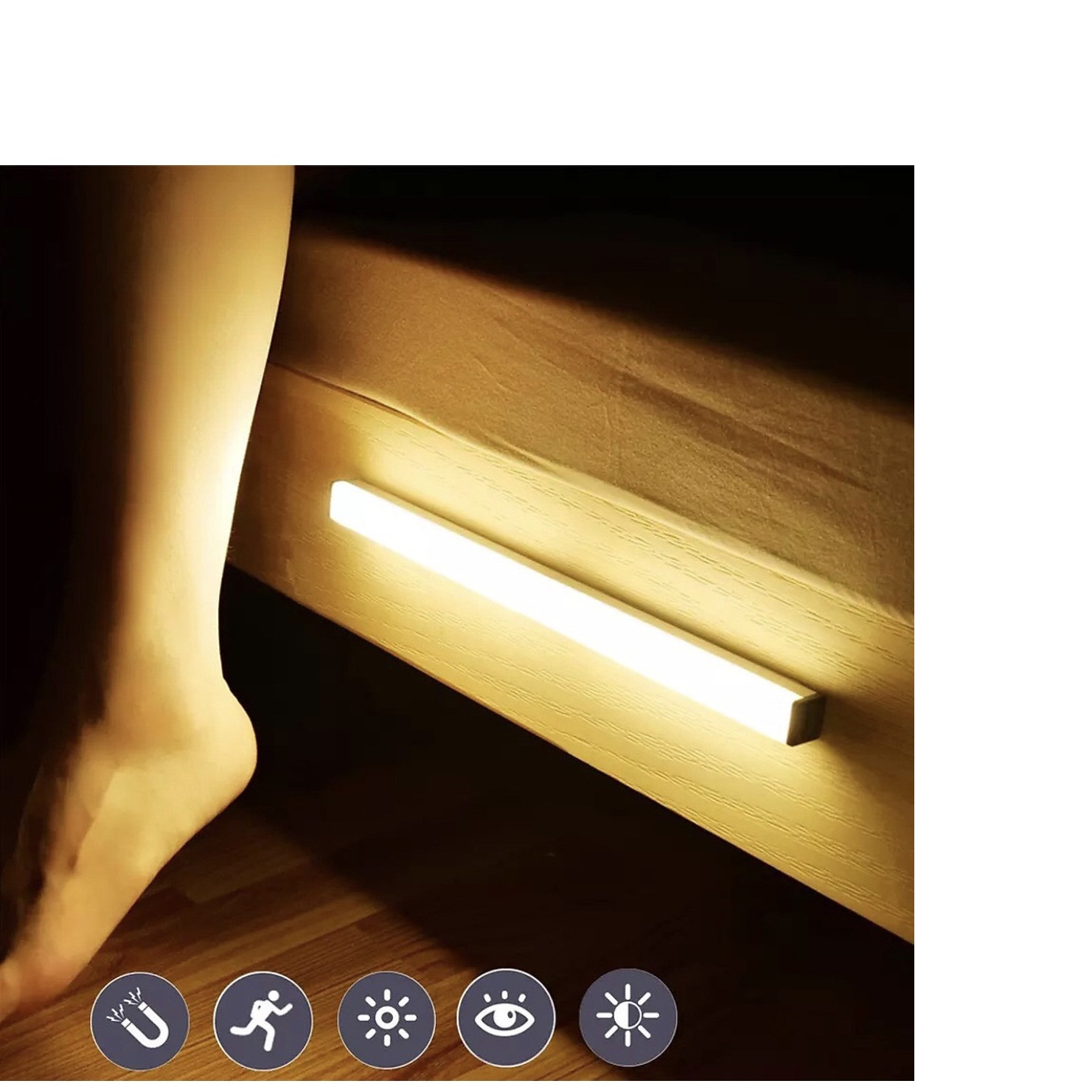 Đèn cảm ứng gắn cầu thang, tủ đồ, toilet, tự động bật/tắt ánh sáng, sạc bằng USB tiện dụng - 21cm - Ánh sáng vàng