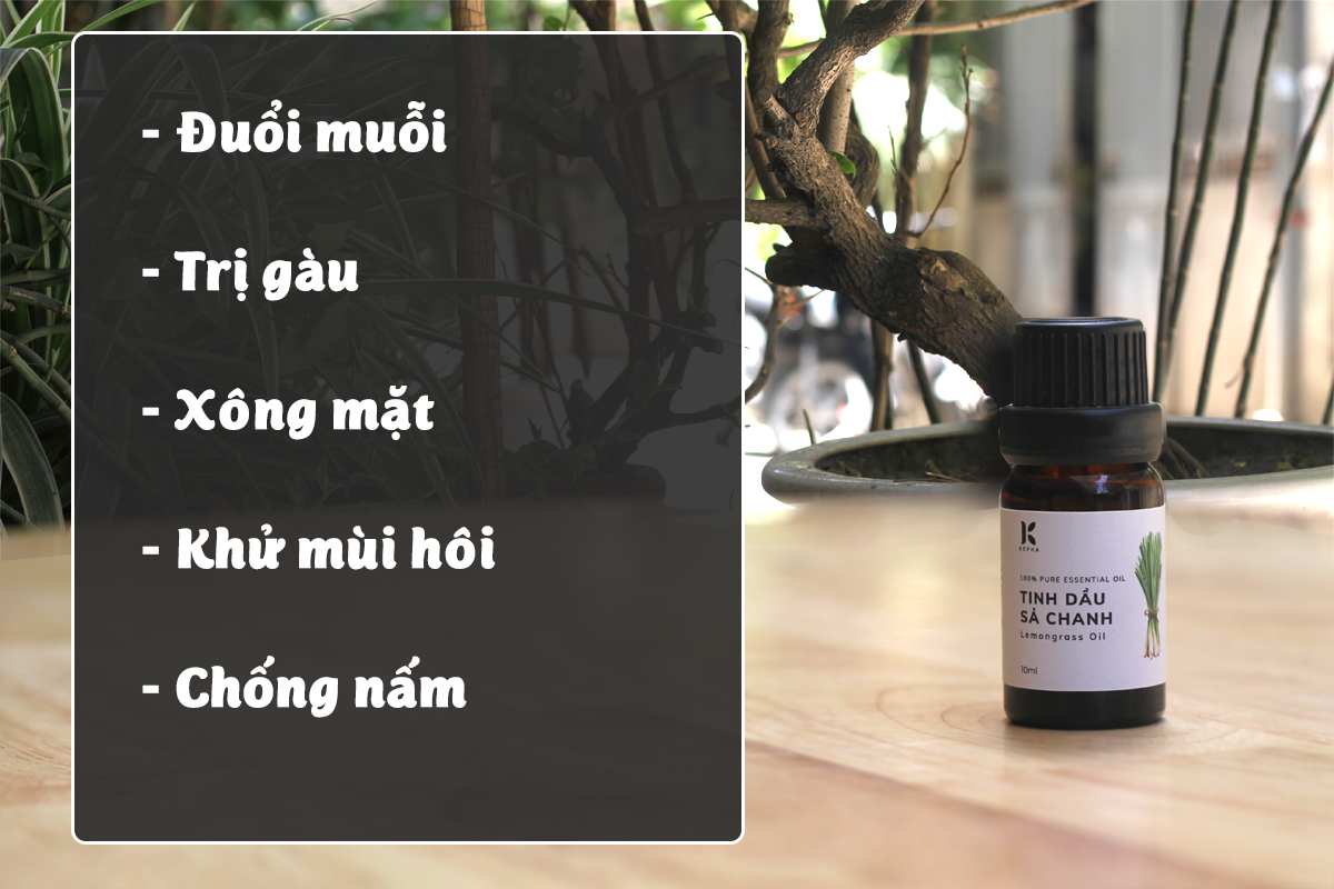 Tinh dầu sả chanh Kepha 10ml. Nguyên chất 100%, nhập khẩu trực tiếp Ấn Độ - Đuổi muỗi, xông hơi giải cảm, chống nhiễm nấm