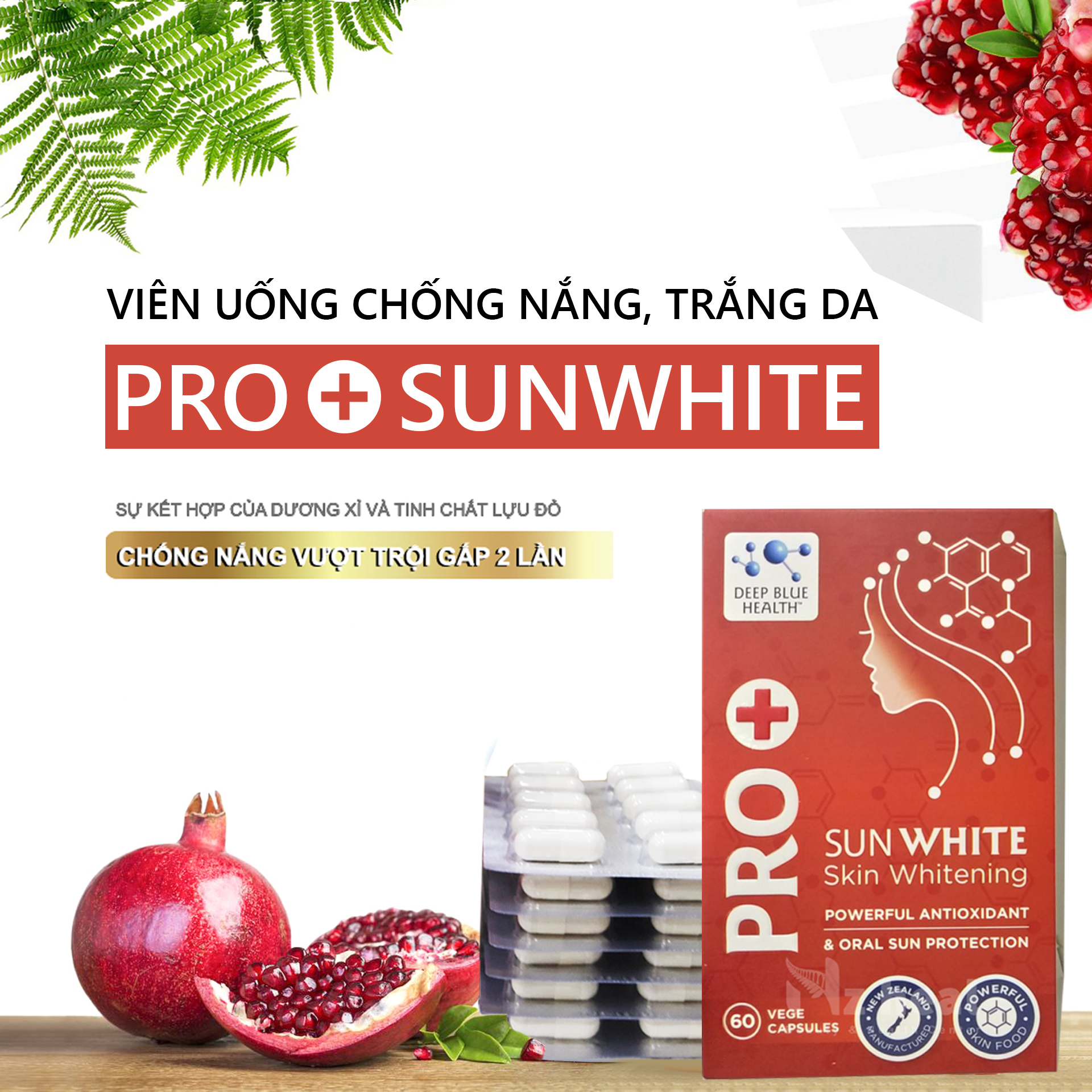 Pro+ Sunwhite Viên uống chống nắng, trắng da Pro Sunwhite Deep Blue Health 60 viên