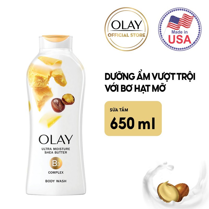 Bộ 2 Sữa Tắm Olay Body wash Daily Exfoliating With Sea Salts 650 ml + Olay Body wash Ultra Moisture 650 ml [Tặng kèm túi đựng mỹ phẩm]