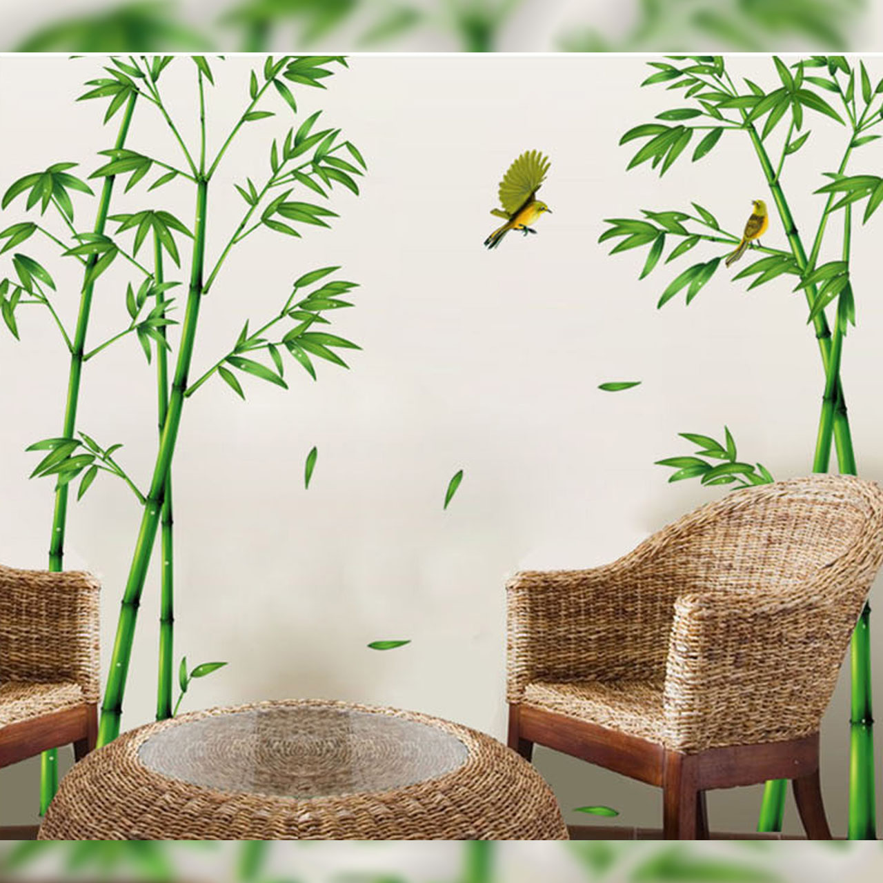 Decal dán tường trang trí phòng khách-Cây trúc xanh-mã sp DLX0779