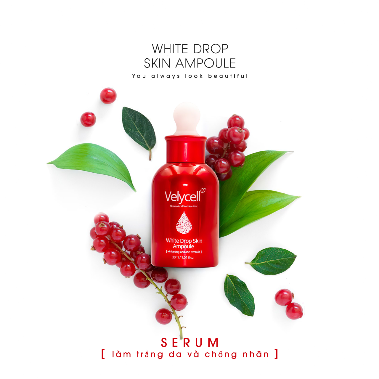 Serum cấp ẩm làm trắng da VELYCELL White Drop Skin Ampoule 30ml