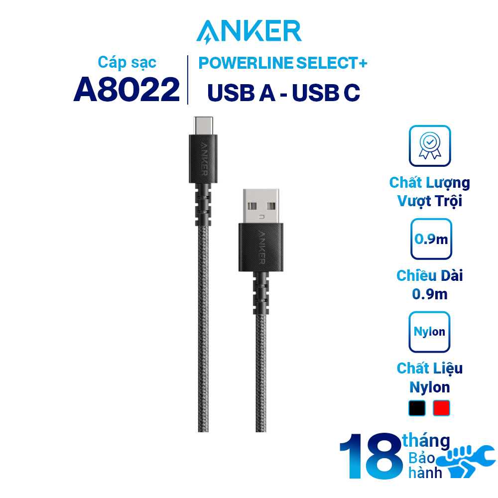 Dây Cáp Sạc USB Type-C Anker PowerLine Select+ A8022 0.9m / A8023 1.8m - Hàng Chính Hãng