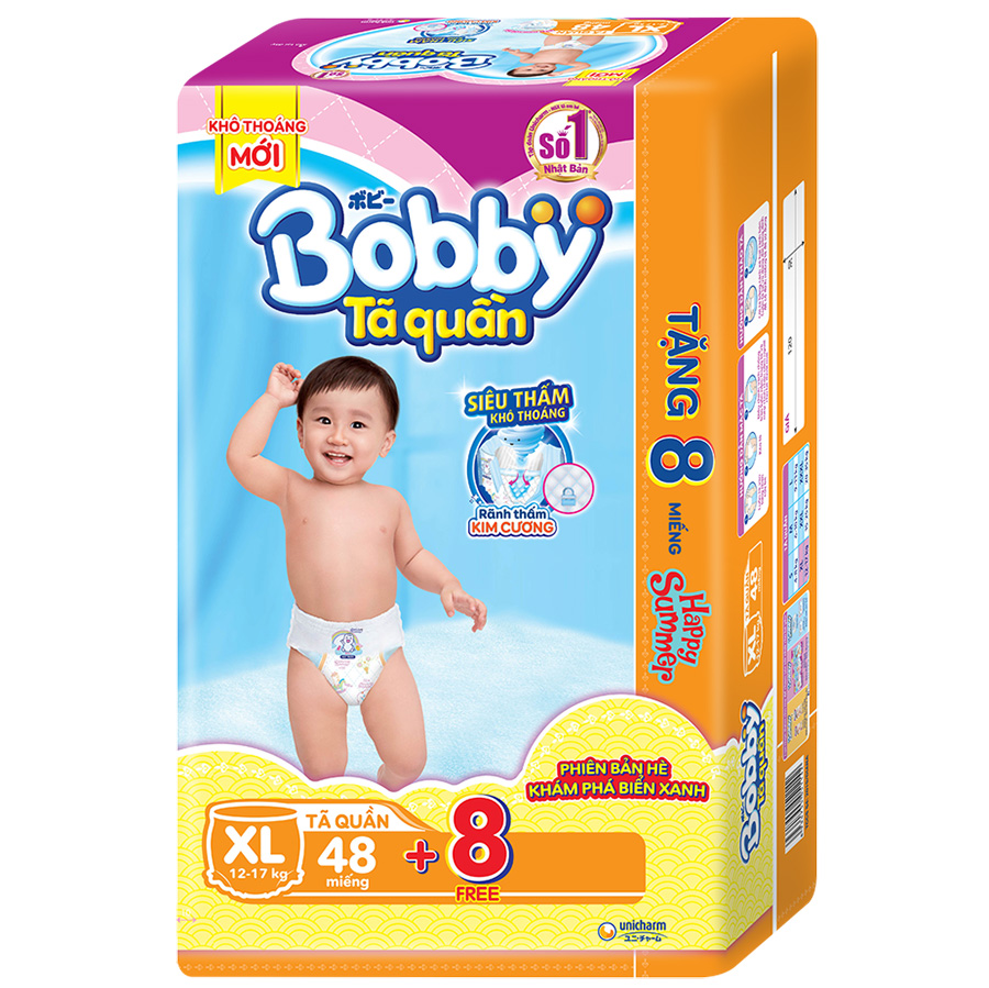 Tã Quần Bobby Gói Siêu Lớn XL48 (48 Miếng) + 8 Miếng Cùng Size