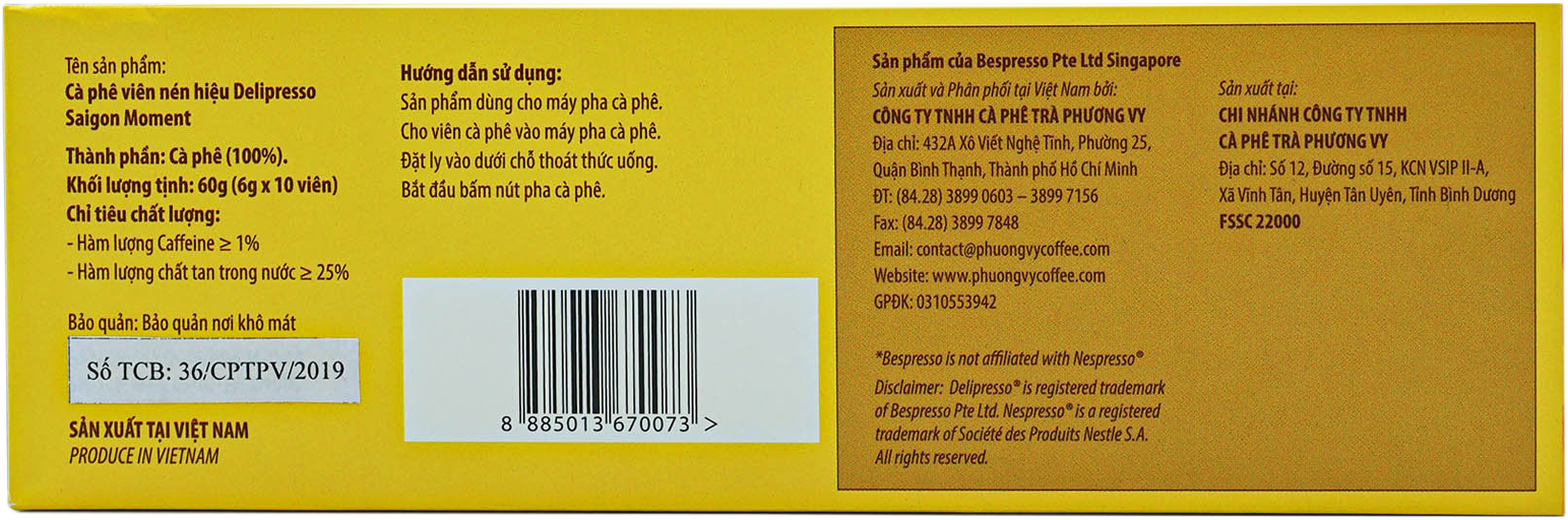 Cà phê viên nén Delipresso Sài Gòn Moment 10 viên x 6g - Viên nén cà phê - Cà phê pha máy - Phương Vy Coffee