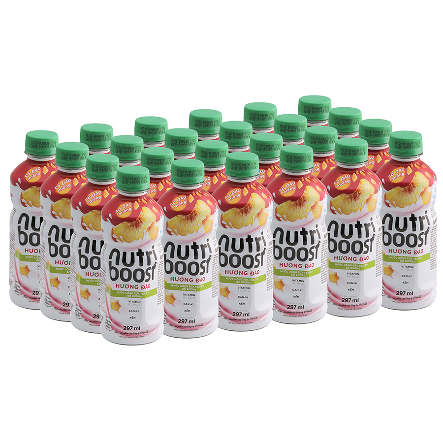 Thùng 24 chai sữa trái cây có đào miếng Nutriboost Bits 297ml