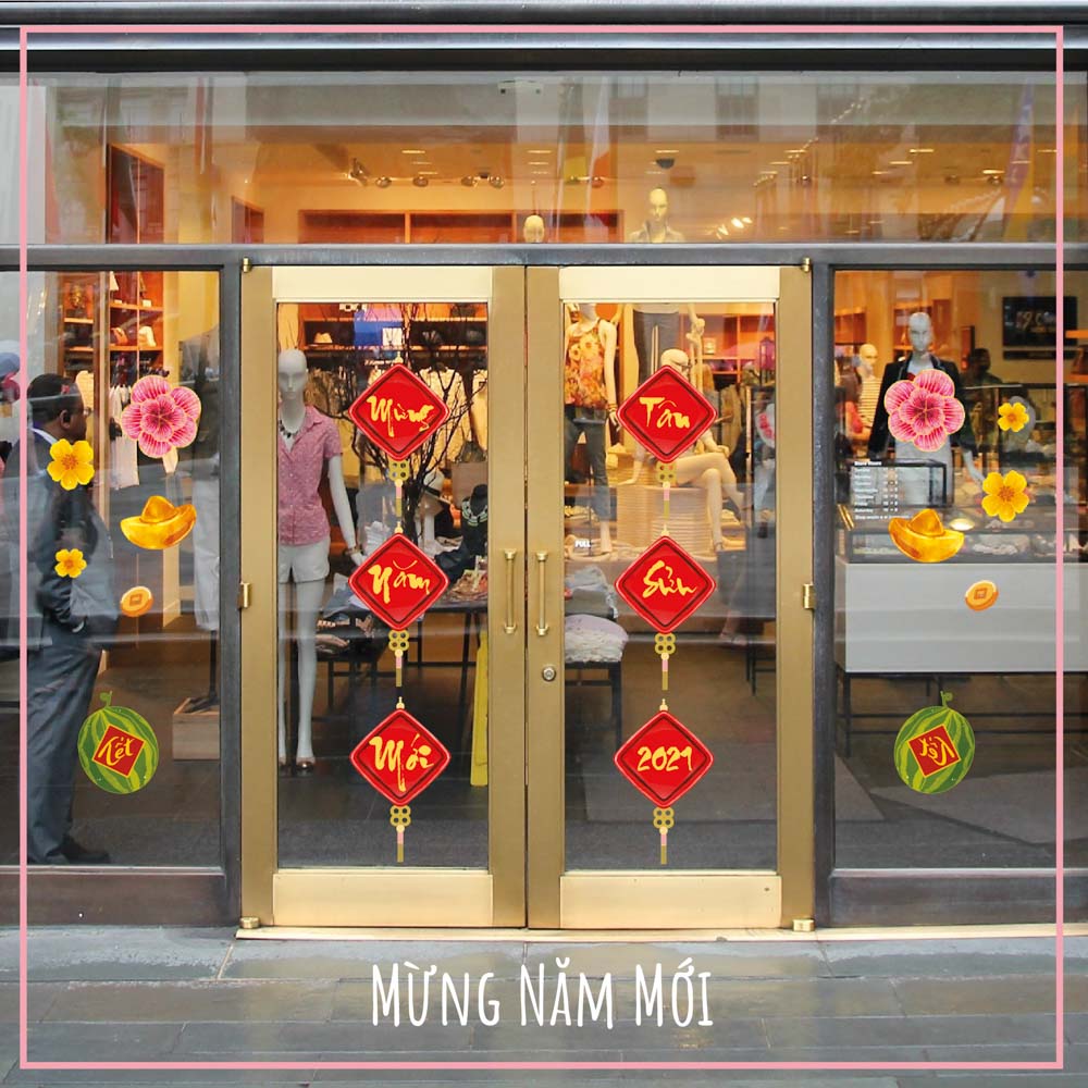 Mừng Năm Mới - Bộ 2 tấm 40x80cm decal trang trí tết