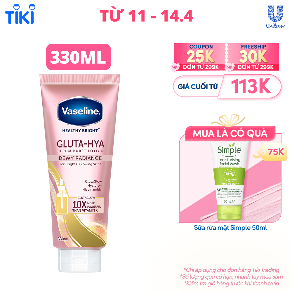 Sữa dưỡng thể Vaseline Gluta-Hya Dưỡng Da Sáng Mịn Sau 7 Ngày Dưỡng sáng chuyên sâu 330 ML