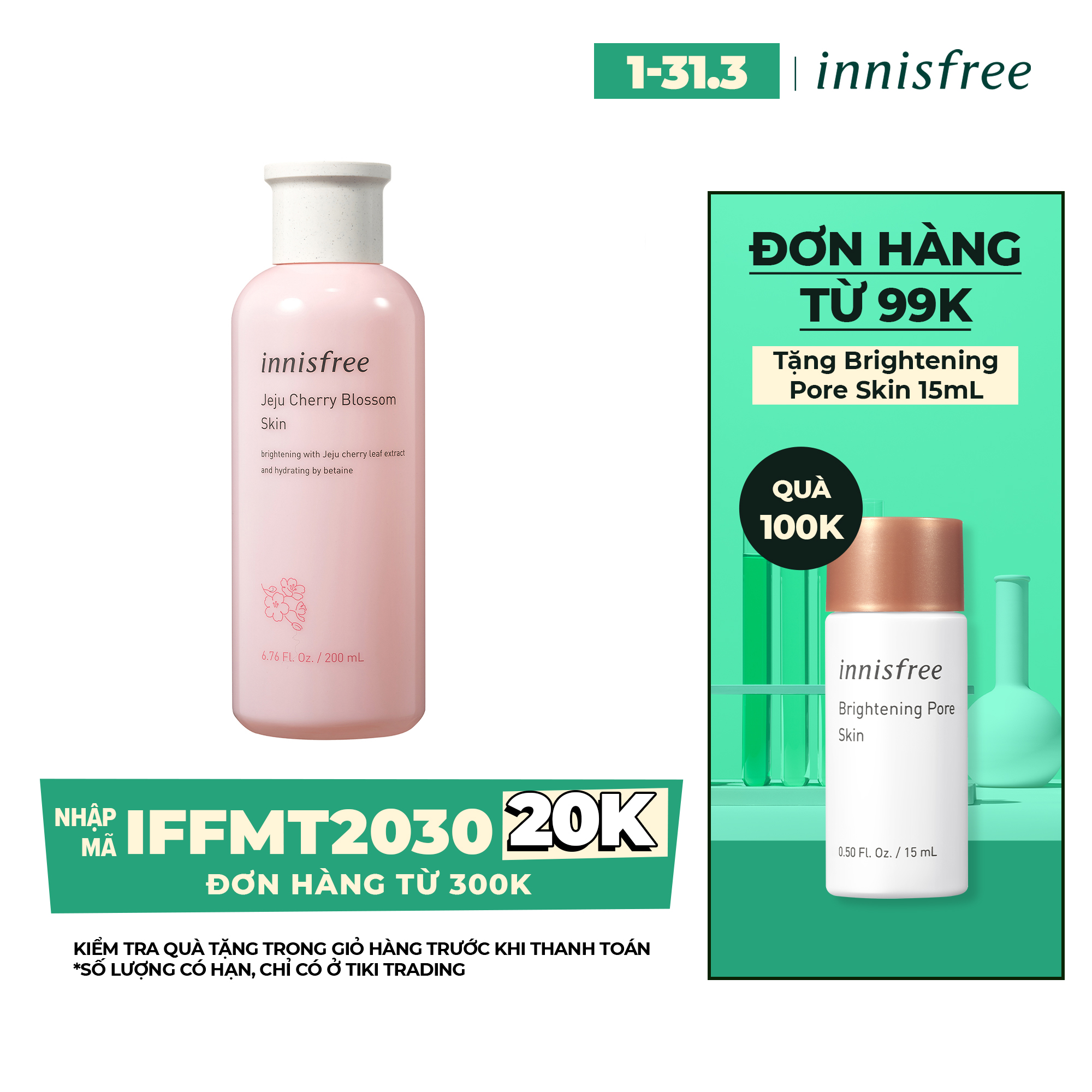 Nước Cân Bằng Dưỡng Ẩm Sáng Da Từ Hoa Anh Đào Đảo Jeju Innisfree Cherry Blossom Skin 200Ml -131171018