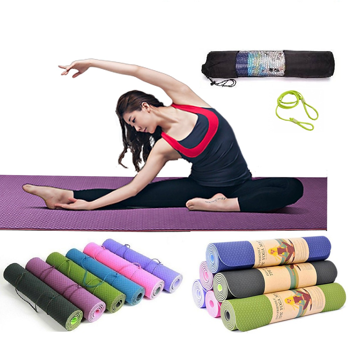 Thảm Tập Yoga, Gym miDoctor + Bao Thảm Yoga (Giao Màu Ngẫu Nhiên)