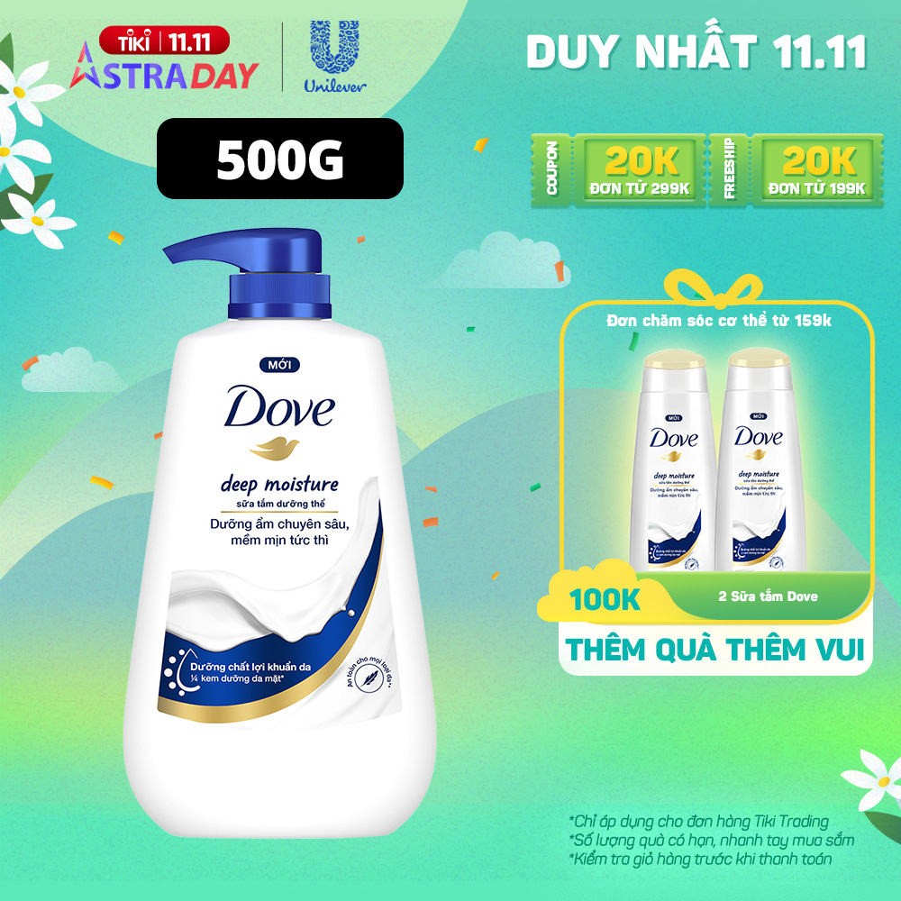 Sữa tắm dưỡng thể Dove Deep Moisture Dưỡng ẩm chuyên sâu với dưỡng chất lợi khuẩn da 500g