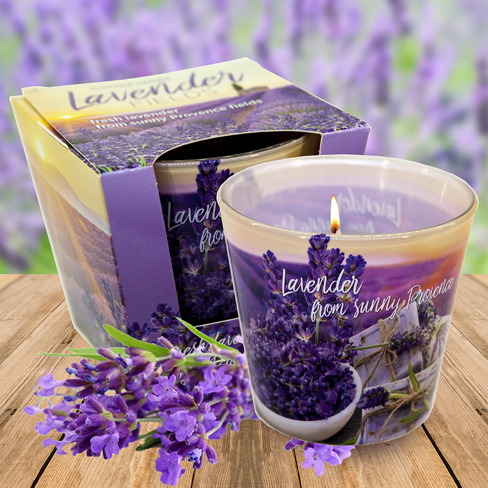 Ly nến thơm tinh dầu Bartek Lavender Fields &amp; Soap 115g QT04965 - cánh đồng oải hương