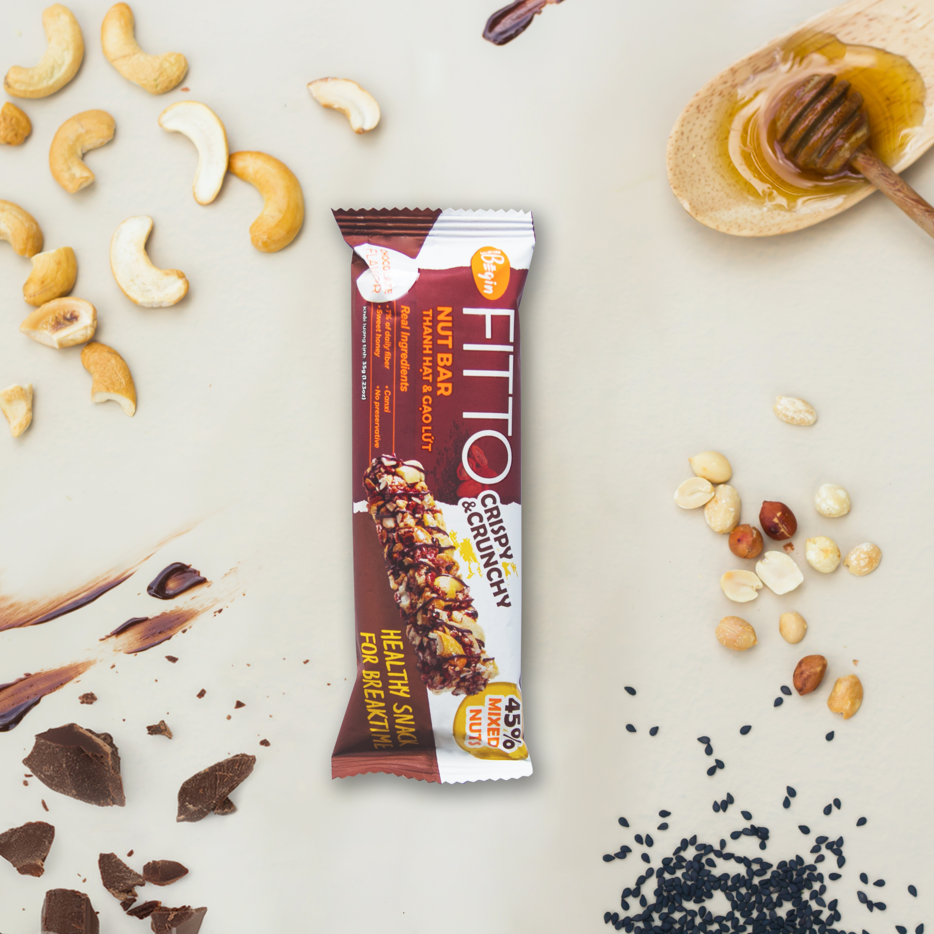 Hộp FITTO Gạo lứt - Hạnh nhân – Socola - Ngũ cốc dinh dưỡng thay thế các bữa ăn tiện lợi, tốt cho sức khỏe, phù hợp với người bận rộn, tập luyện thể thao