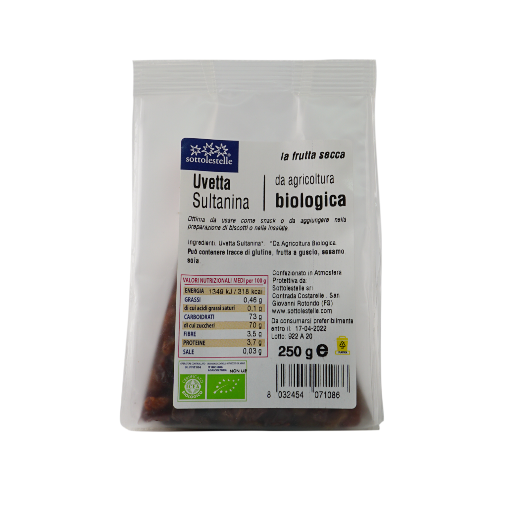 Nho Khô Sultanas hữu cơ 250g Sottolestelle Organic Raisins