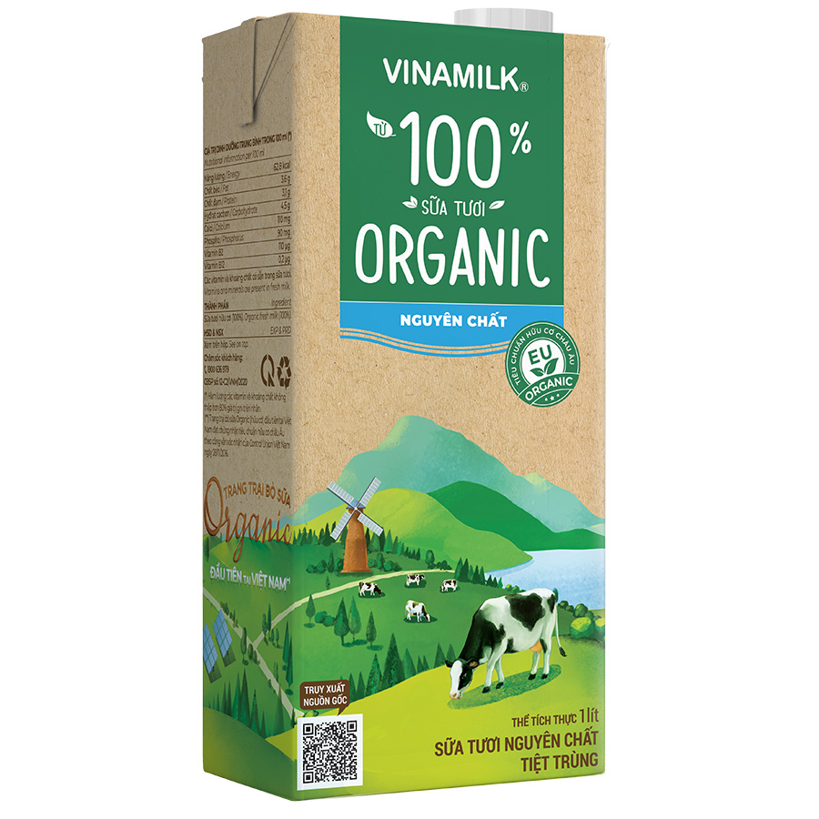 Sữa Tươi Tiệt Trùng Vinamilk 100% Organic Hộp 1L nguyên chất