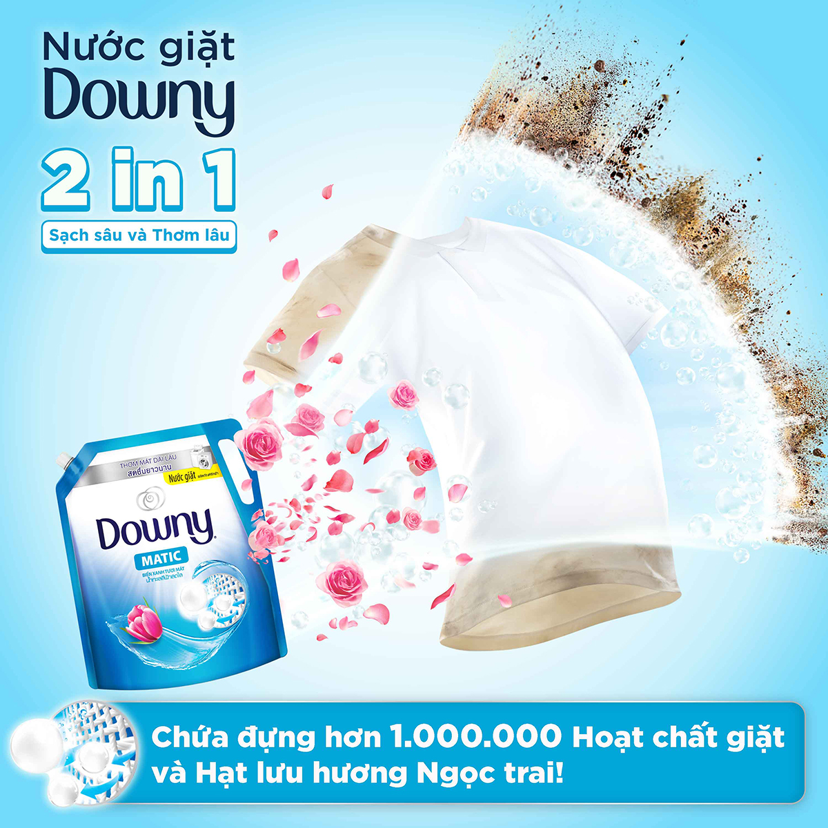 Nước giặt Downy Matic biển xanh tươi mát túi 3.25kg - [4902430787383]