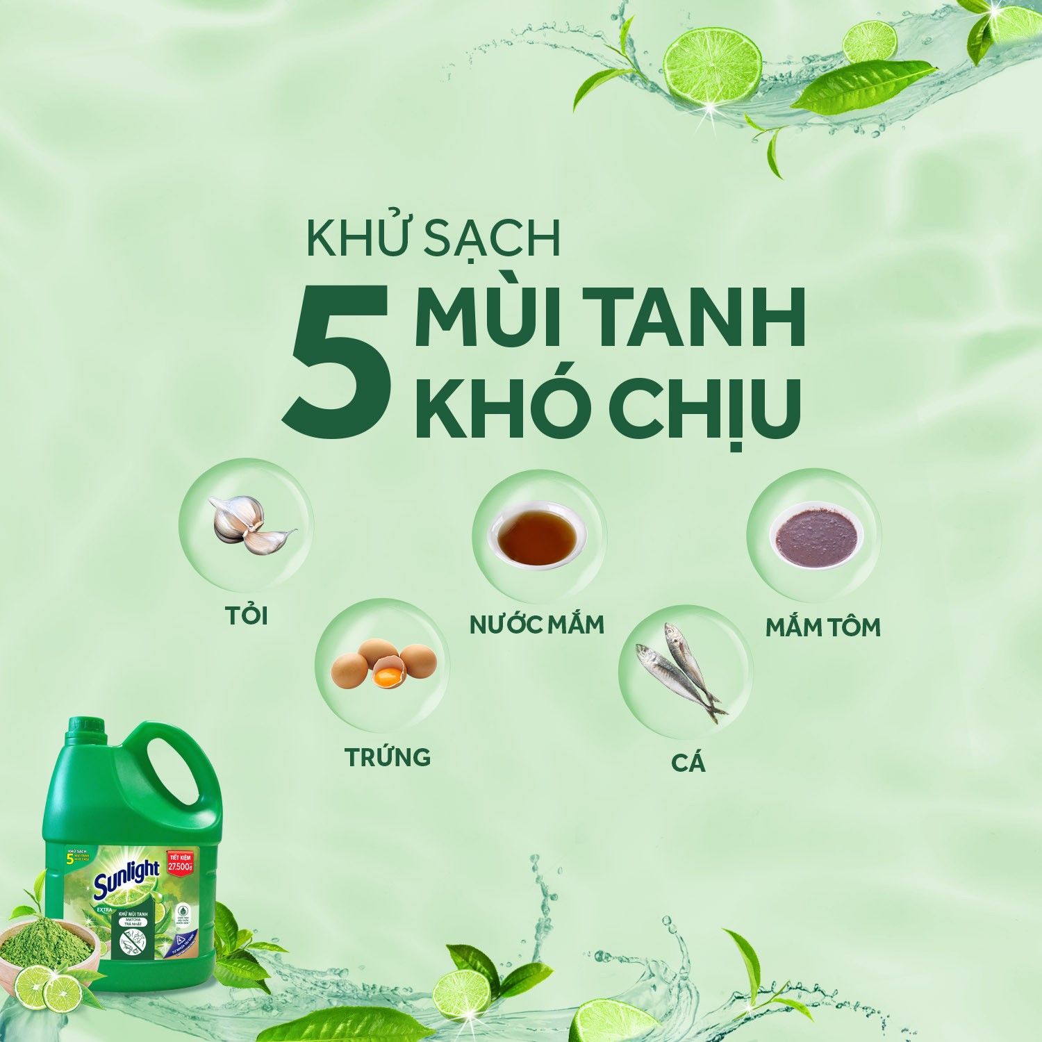 Nước Rửa Chén Khử Mùi Tanh Sunlight Matcha Trà Nhật Mới (3.6kg / Chai) - Mới