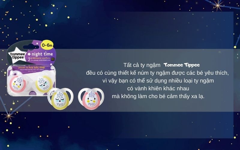 Ty ngậm dạ quang cho bé Tommee Tippee Night Time 0-6 tháng (vỉ 2 cái) - Vàng/Hồng