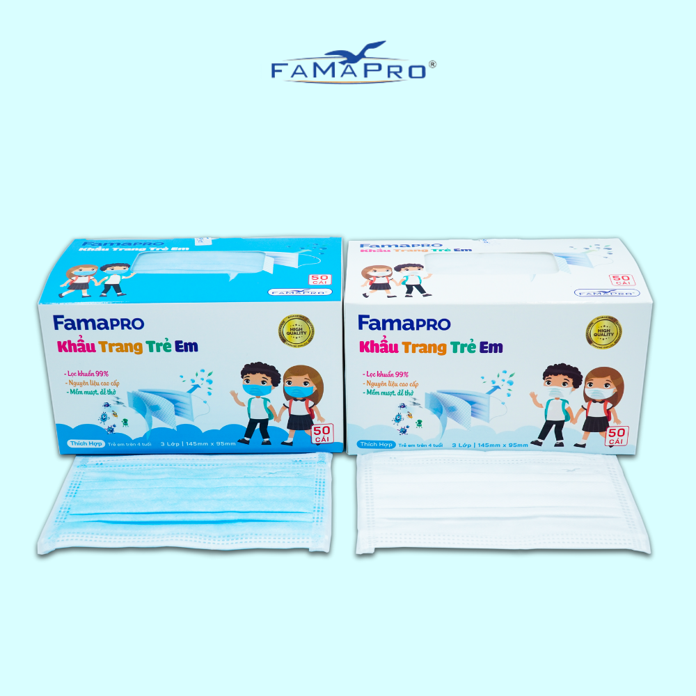 - khẩu trang y tế trẻ em kháng khuẩn 3 lớp Famapro Max Kid - COMBO 3 HỘP