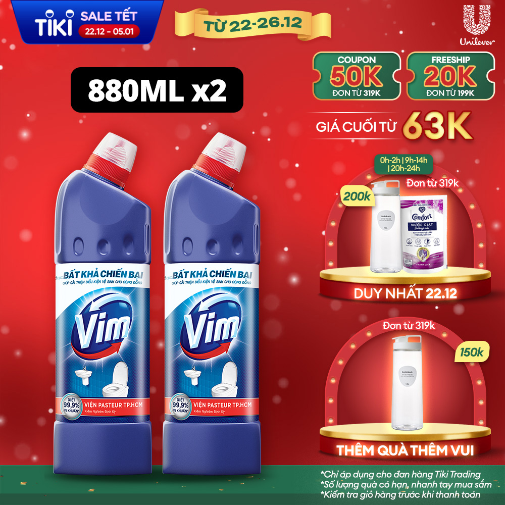 Combo 2 Nước Tẩy Bồn Cầu Vim 880ml Diệt 99,9% Vi Khuẩn