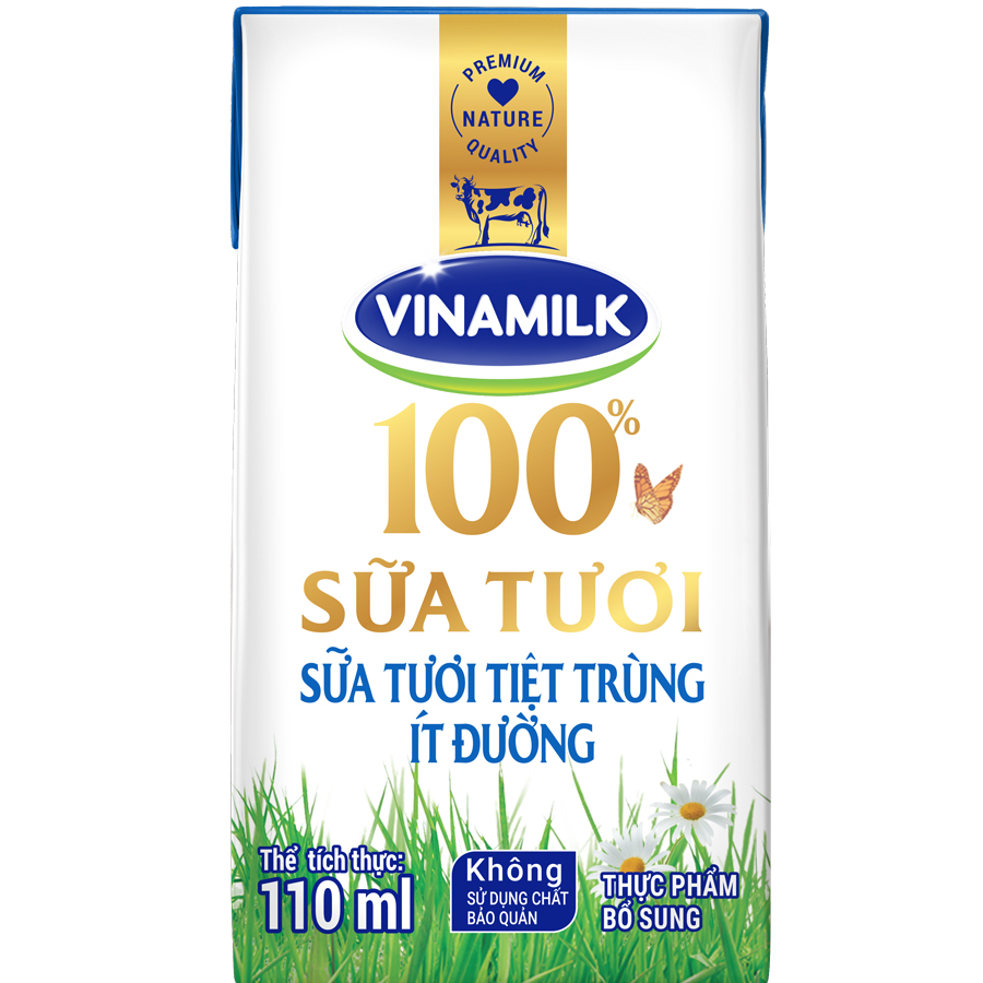 Thùng 48 Hộp Sữa Tươi Tiệt Trùng Vinamilk 100% Ít Đường  (110ml / Hộp)