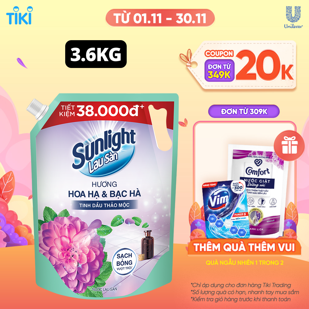 Túi Nước lau sàn Sunlight Hoa Lily &amp; Hương Thảo ngát hương lau nhà sạch bóng 3.6 KG