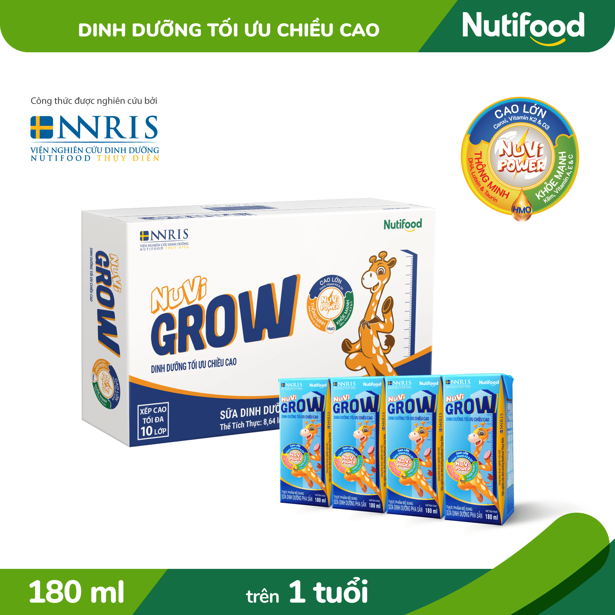 Thùng 48 hộp Sữa Bột Pha Sẵn NUVI GROW 180ml