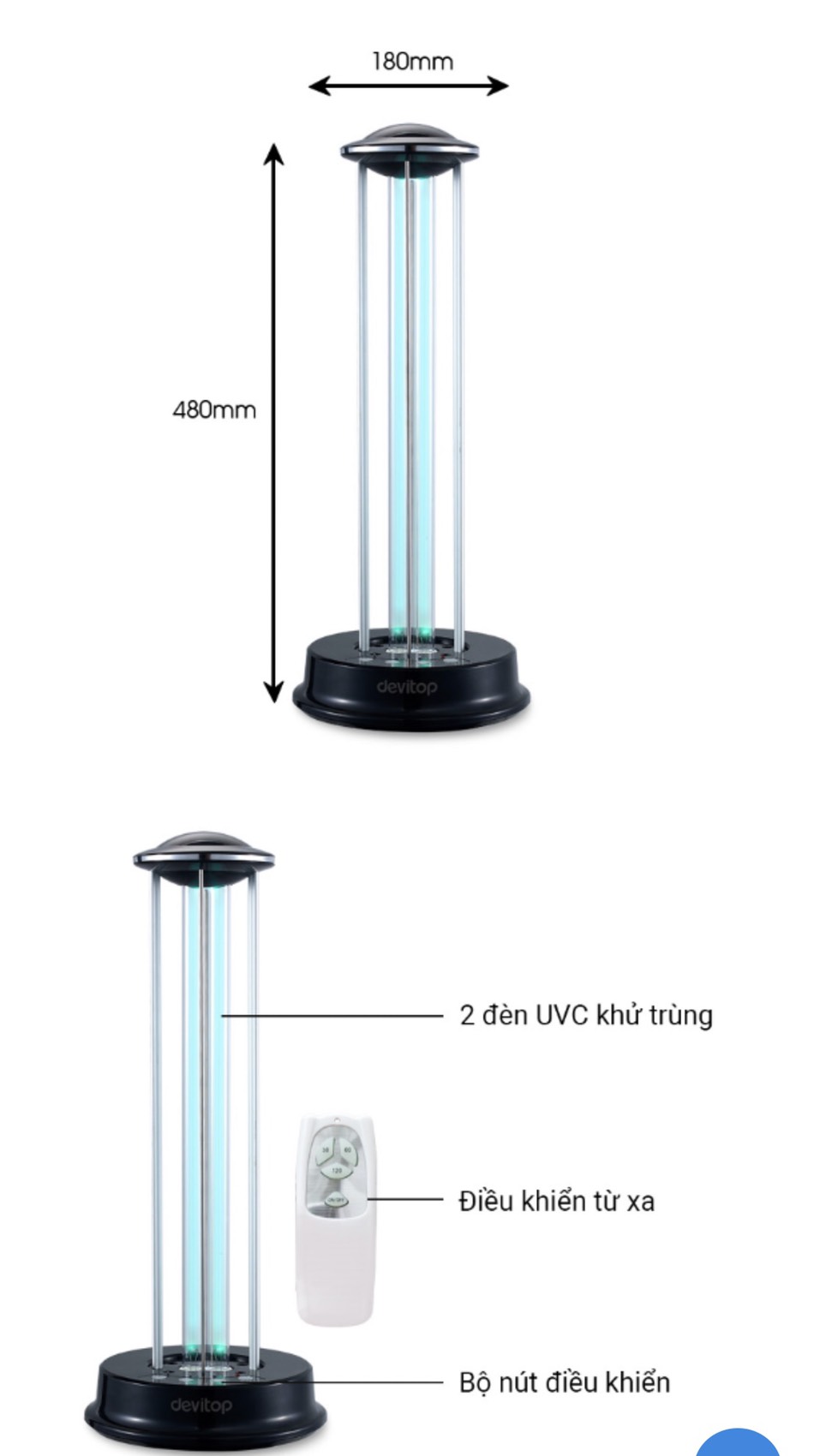 ĐÈN Diệt Khuẩn tiêu diệt vi khuẩn, virus, khử trùng, khử mùi nấm mốc gây bệnh trong không khí và các bề mặt khác hàng chính hãng (Dụng cụ diệt côn trùng) DEVITOP UV