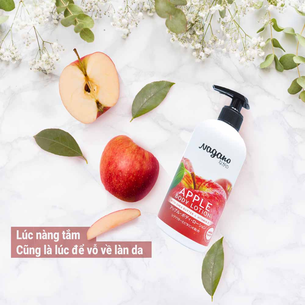 Sữa Dưỡng Ẩm, Trắng Da Toàn Thân Vitamin E Hương Táo Nagano Japan 250ml - Apple Body Lotion Nagano 250ml - Bảo vệ chống oxy hóa và giúp da trắng sáng