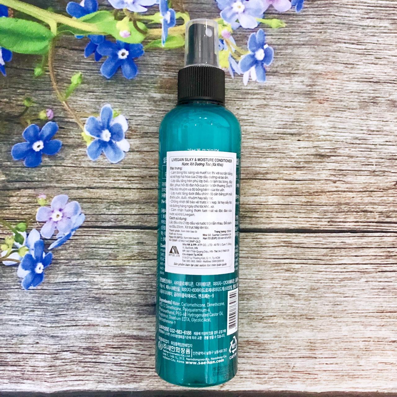Xịt dưỡng tóc siêu mượt Livegain Premium Silky & Moisture Conditioner 250ml