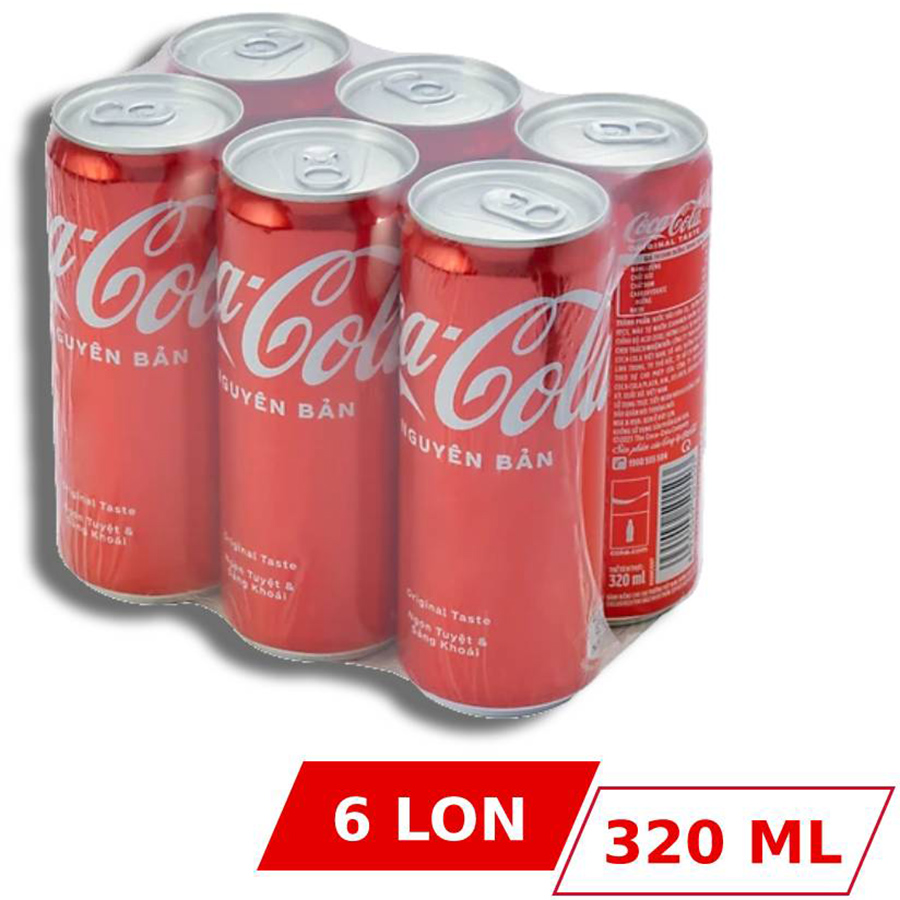 Lốc 6 Lon Nước Giải Khát Coca-Cola vị Nguyên Bản Original 320ml