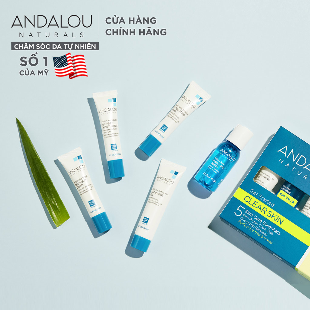 Bộ Kit 5 Bước Chăm Sóc Da Dầu Mini Andalou Naturals Clear Skin Get Started Kit