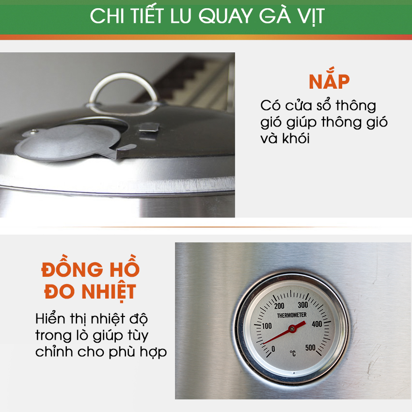 Lò Quay Gà Vịt Bằng Than Có Kính 80
