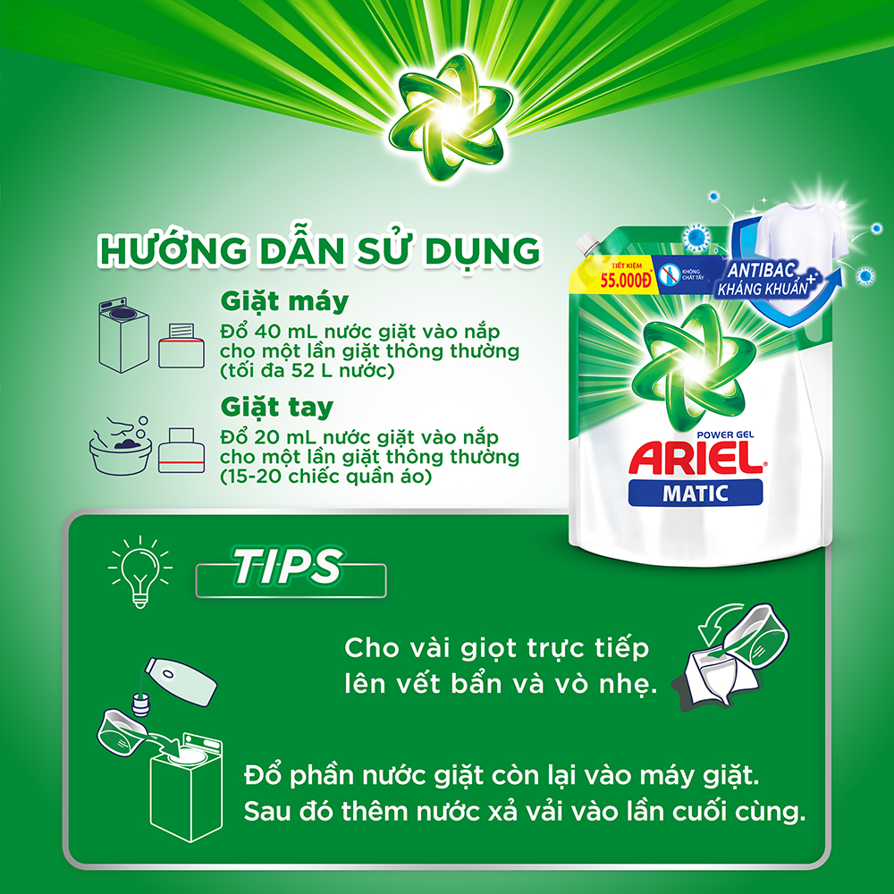 Nước Giặt Ariel Matic Giữ Màu Túi 2.1Kg