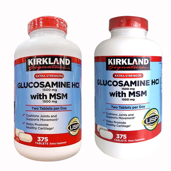 Thực phẩm bổ sung Glucosamine &amp; MSM  1500mg 375 viên Kirkland nhập Mỹ - Mẫu mới ( Viên vàng)