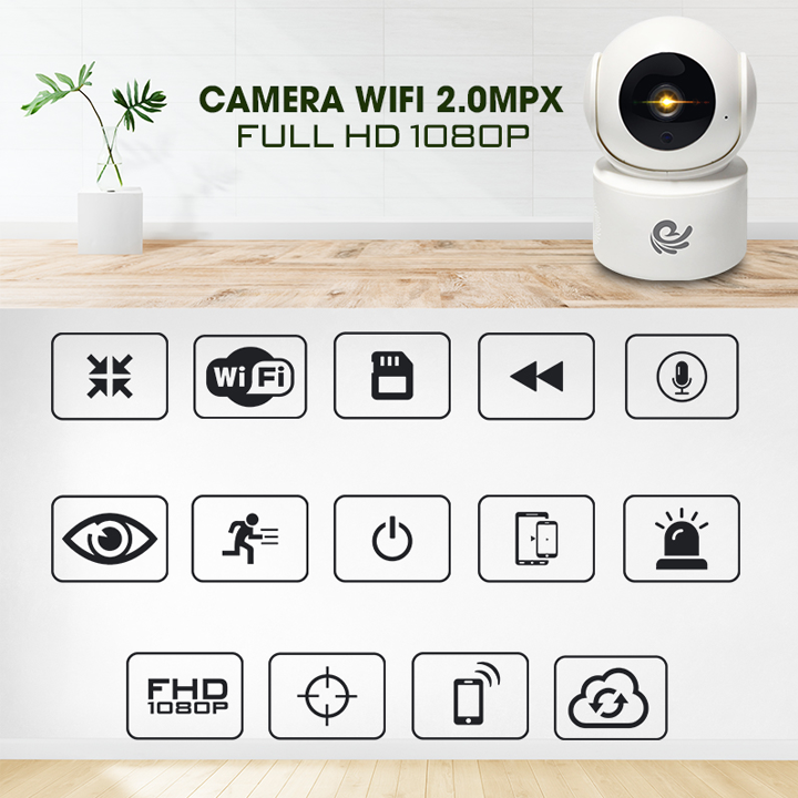 Camera Quan Sát IP Full HD 1080P 2.0Mpx Trong Nhà - Di Chuyển Theo Chuyển Động - Hàng Chính Hãng