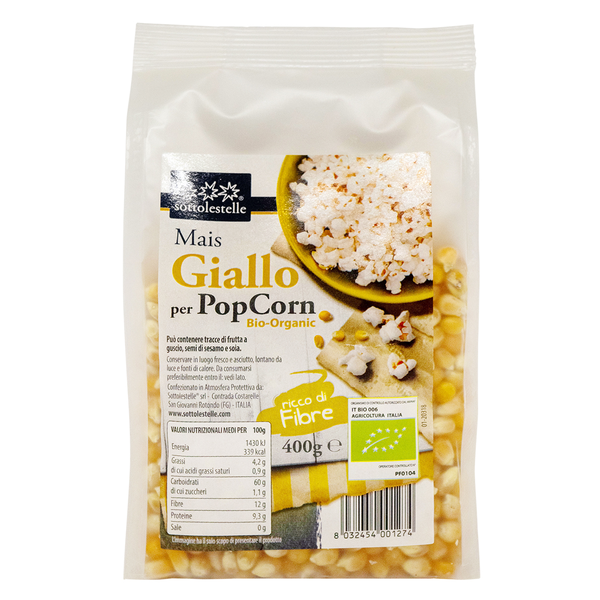 Hình ảnh Hạt bỏng ngô vàng hữu cơ Sottolestelle 400g Organic PopCorn