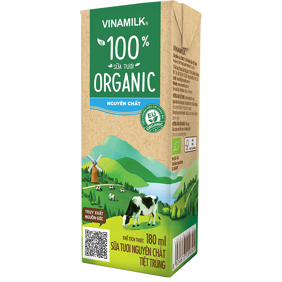 Thùng 48 Hộp Sữa Tươi Tiệt Trùng Vinamilk 100% Organic Nguyên chất (180ml)