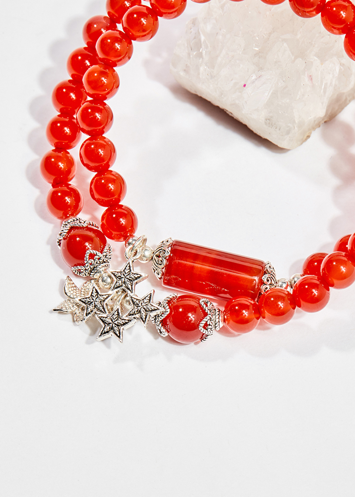 Vòng chuỗi hạt đeo tay 2 line nữ đá mã não đỏ charm ngôi sao 6mm mệnh hỏa , thổ - Ngọc Quý Gemstones