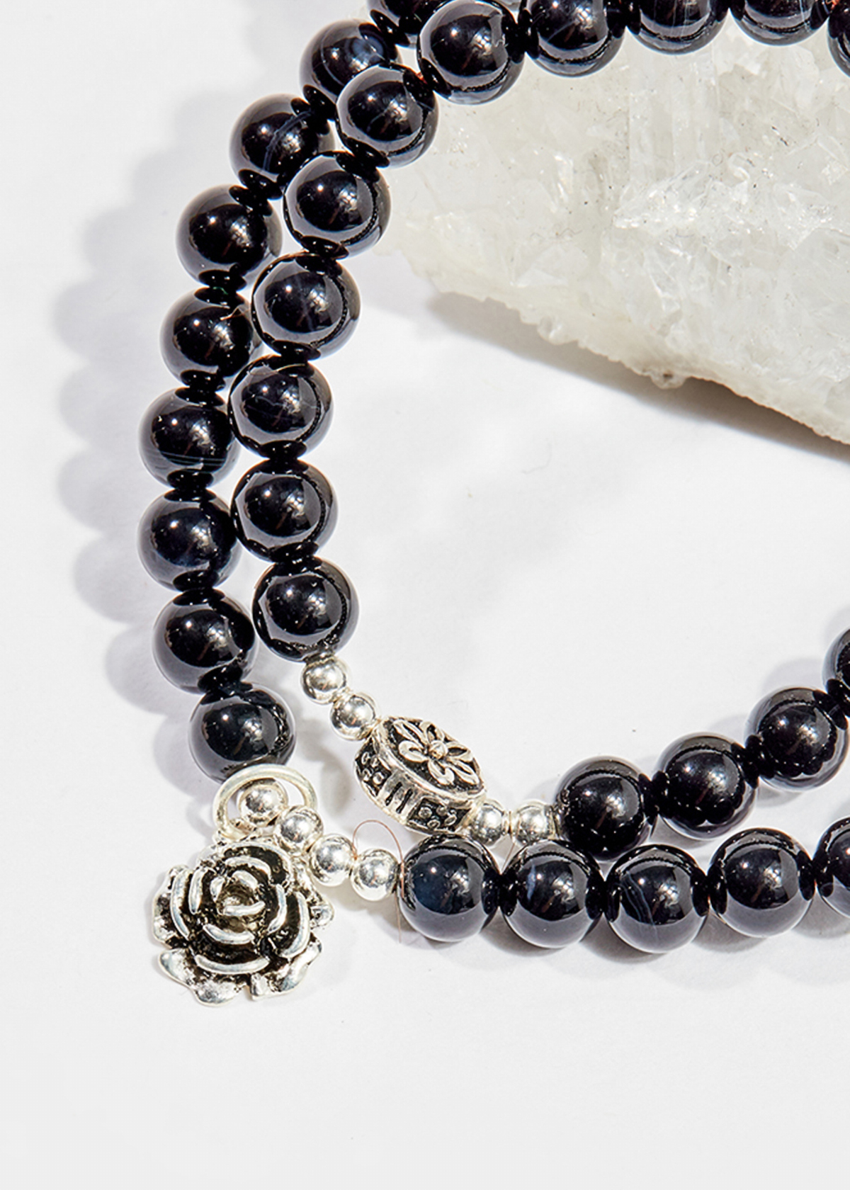 Vòng chuỗi hạt đeo tay 2 line đá obsidian phối charm 6mm mệnh thủy,mộc - Ngọc Quý Gemstones