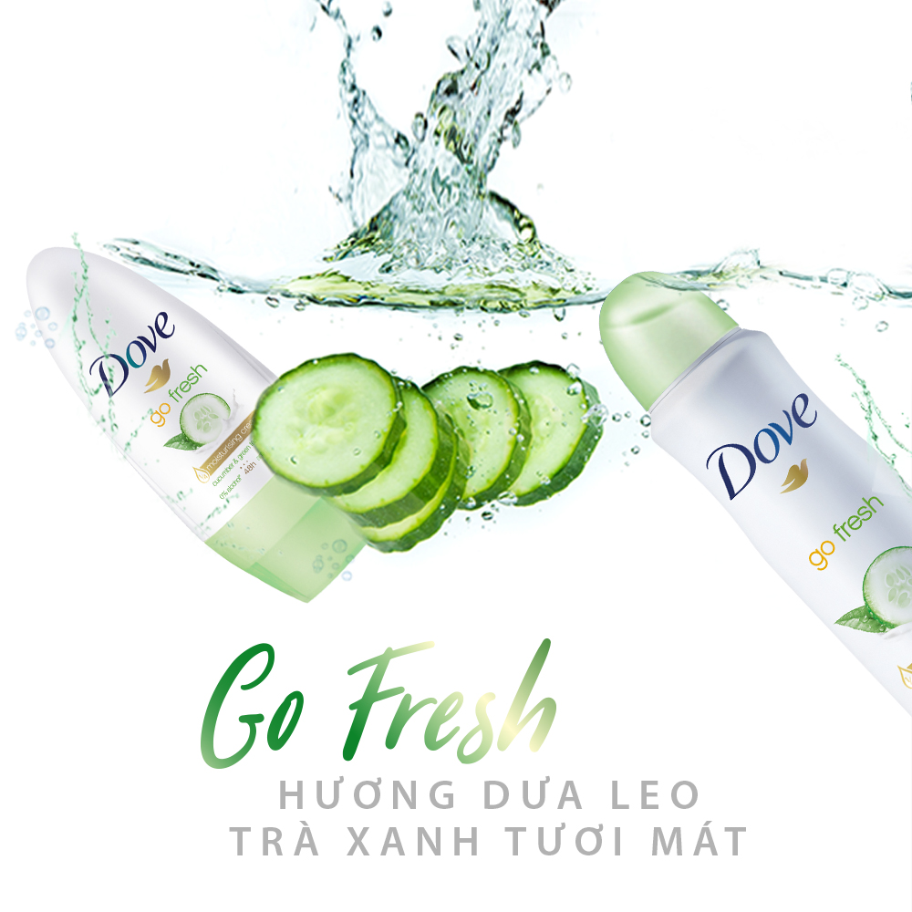 Xịt Khử Mùi Dove Go Fresh Dưỡng Da Sáng Mịn - Dưa Leo & Trà Xanh