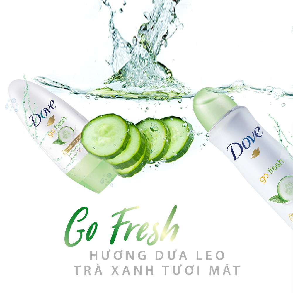 Xịt Khử Mùi Dove Go Fresh Dưỡng Da Sáng Mịn - Dưa Leo &amp; Trà Xanh (150ml)