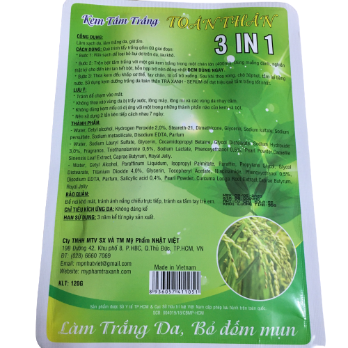 Kem và bột tắm trắng toàn thân Nhật Việt Trà Xanh - Cám Gạo (120g)